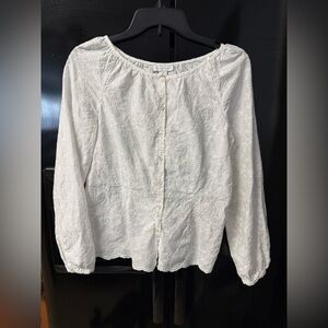 Charter Club White Eyelet Embroidered Cotton Blouse Size 10 Boho Cottagecore